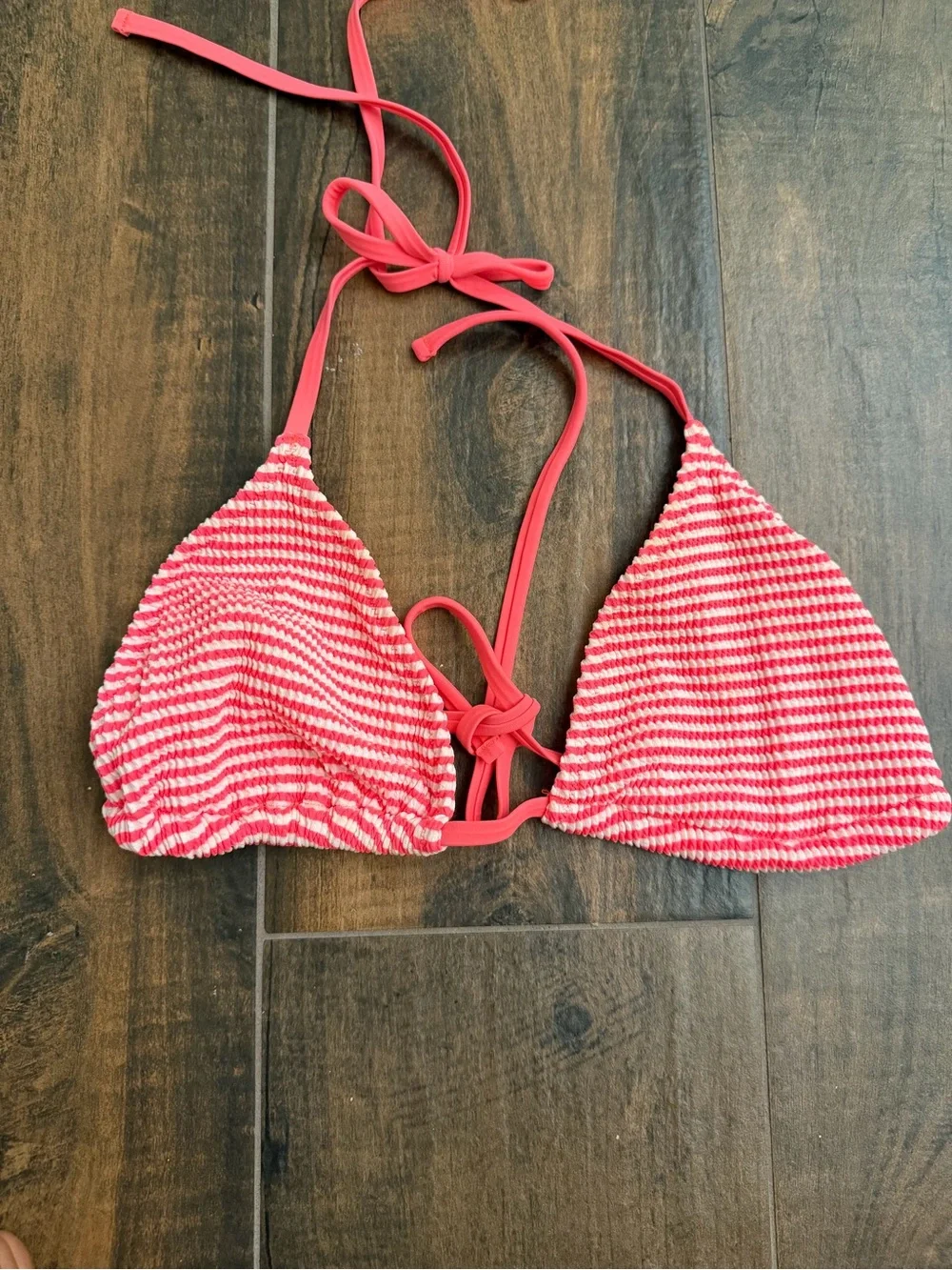 Aerie Pink and White Striped Triangle Bikini Top